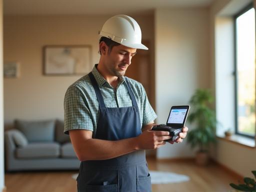 Certified engineer installing smart energy meter in home