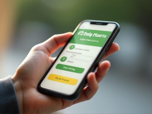 Hand holding smartphone with prepaid top-up app interface